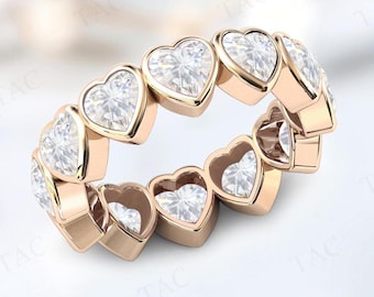 Einzigartige herzförmige Moissanite Band für Frauen Art Deco volle Ewigkeit Band 14k Gold Moissanite Vintage Stacking Band Frauen Jahrestag Geschenk