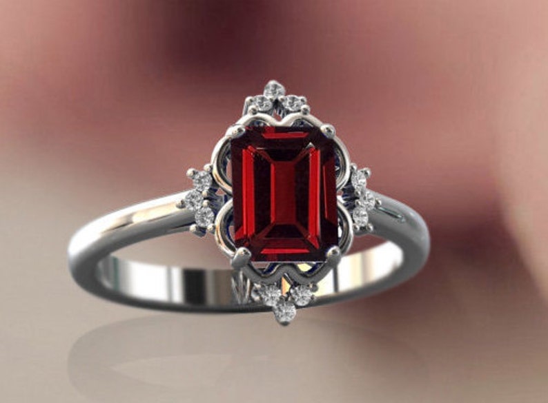 Vintage Emerald Cut Garnet Engagement Ring*Women hotsell Red Garnet Wedding Ring*14k Gold Red Garnet Bridal Ring*Antique Art Deco Anniversary Ring*