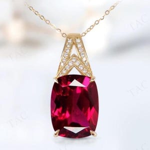 4.CT Art Deco Ruby Pendant For Women 14K Gold Ruby Wedding Necklace Elongated Cushion Cut Statement Pendant Unique Anniversary Gift For Her