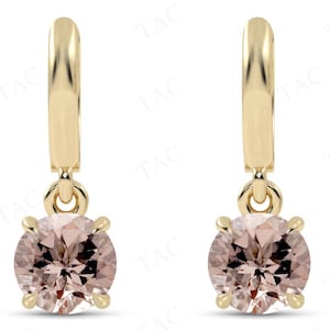 Peach Pink Morganite Huggie Hoop Earrings For Women 925 Sterling Silver Statement Earrings Dangle Drop Wedding Earrings Anniversary Gift