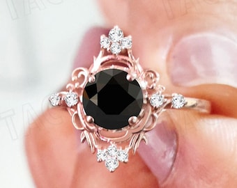 Vintage zwarte onyx verlovingsring 925 sterling zilver zwarte onyx bruids ring zwarte edelsteen trouwring antieke art deco jubileum ring