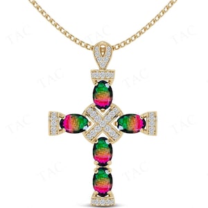Multi Color Tourmaline Pendant For Women Unique Designer Cross Pendant 925 Silver Tourmaline Holy Cross Necklace Women Religious Pendant