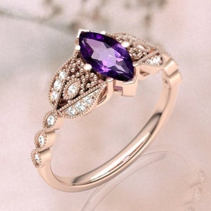 Art Deco Amethyst Wedding Ring*Natural Amethyst Engagement Ring*Vintage Amethyst Bridal Promise Ring*Antique Anniversary Ring For Women*