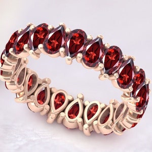 Full Eternity Wedding Band Vintage Red Garnet Engagement Band Unique Bridal Eternity Band For Women 14k Rose Gold Art Deco Red Garnet Band