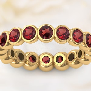 14k Gold Red Garnet Band For Women Wedding Band Vintage Garnet Engagement Band Unique Full Eternity Promise Band For Women Anniversary Bands