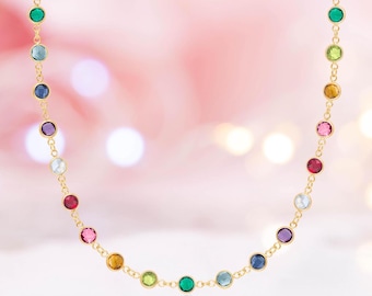 Natural Multi Stone Necklace For Women 925 Silver Chain Station Necklace Women Rainbow Sapphire Colorful Necklace Gemstone Charm Necklace