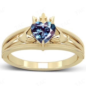 Heart Shaped Alexandrite Engagement Ring Art Deco Claddagh Wedding Ring 14K Gold Alexandrite Unique Bridal Promise Ring Anniversary Gift