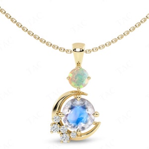 Maan van mijn leven maansteen ketting voor vrouwen 14k gouden maansteen vintage bruiloft ketting ronde geslepen maansteen hanger unieke handgemaakte hanger