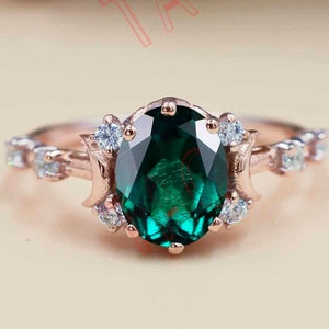 Moon Of My Life Emerald Engagement Ring Art Deco Oval Cut Wedding Ring Antique Bridal Anniversary Ring Vintage Emerald Promise Ring For Her
