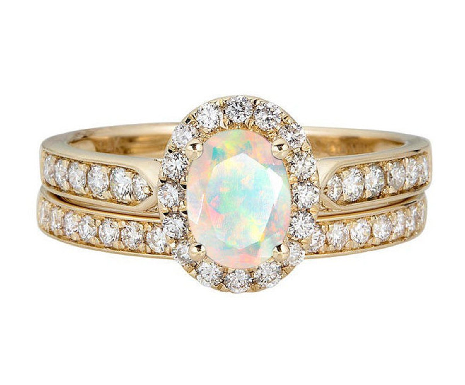 Unique Opal Engagement Ring SetNatural Opal Wedding Ring Etsy