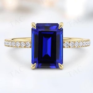 Unique Blue Sapphire Engagement Ring For Women Vintage Hidden Halo Wedding Ring 14K Gold Blue Sapphire Bridal Anniversary Ring Gift For Her