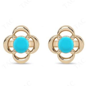 14K Gold Turquoise Gemstone Earrings For Women Vintage Turquoise Stud Earrings Art Deco Floral Design Earring Unique Dainty Earrings For Her