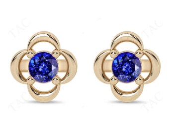 Delicati orecchini da sposa in tanzanite per le donne, orecchini con design floreale Art Déco, orecchini a bottone in tanzanite in argento 925, orecchini con pietre preziose blu uniche