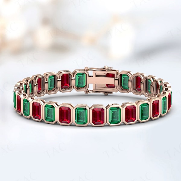 Unique Emerald Wedding Bracelet For Women 925 Silver Handmade Bracelet Art Deco Ruby Gemstone Bracelet Women Tennis Bracelet Gift For Women