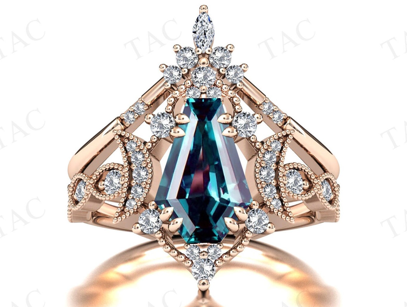 Moon Of My Life Alexandrite Engagement Ring Set Antique Art Deco Wedding Ring Set Coffin Shaped Alexandrite 2 Pcs Bridal Ring Set For Women