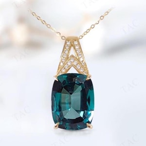 4.CT Color Changing Teal Sapphire Pendant For Her Elongated Cushion Cut Teal Sapphire Wedding Necklace Unique Anniversary Gift For Women