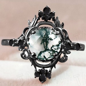 Vintage Moss Agate Engagement Ring 925 Silver Moss Agate Art Deco Wedding Ring For Women 14k Rose Gold Moss Agate Bridal Anniversary Ring