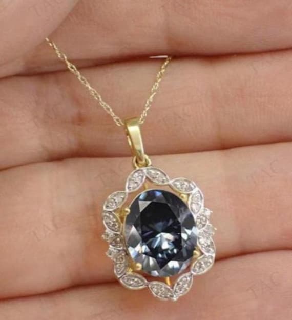 Unique Grey Spinel Pendant for Women Oval Cut Grey Spinel Wedding
