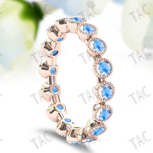 Natural Moonstone Engagement Band Unique Wedding Gift Vintage Full Eternity Band 14k Rose Gold Round Cut Bridal Band Women Anniversary Band