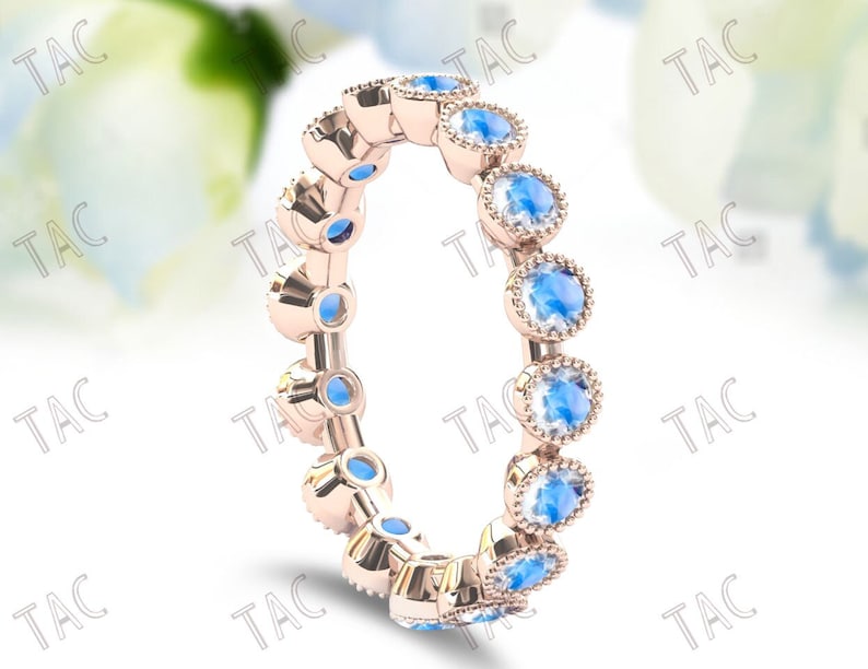 Natural Moonstone Engagement Band Unique Wedding Gift Vintage Full Eternity Band 14k shops Rose Gold Round Cut Bridal Band Women Anniversary Band