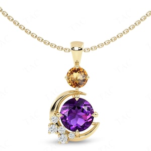 Moon Of My Life Amethyst Pendant For Women 925 Silver Statement Pendant Art Deco Wedding Necklace Unique Amethyst Gemstone Pendant For Her