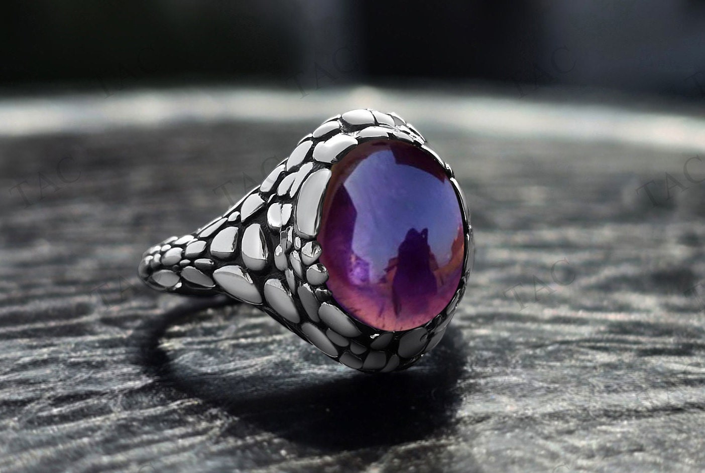 Vintage Amethyst Handmade Ring For Women Unique Boho Style Ring Oval Shaped Purple Gemstone Ring 925 Sterling Silver Amethyst Signet Ring