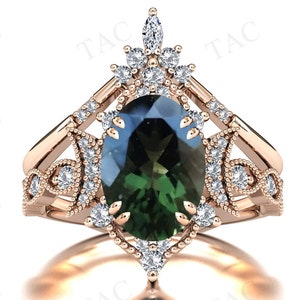 Moon Of My Life Vintage Moldavite Engagement Ring Set Art Deco 2 Piece Wedding Ring Set Antique Moldavite Bridal Promise Ring Set For Women