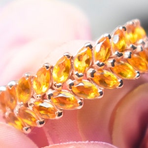 Citrine Eternity Band Para Mujeres Marquise Cut Citrine Engagement Band Citrine Wedding Band Unique Citrine Bridal Band Women Anniversary Gift