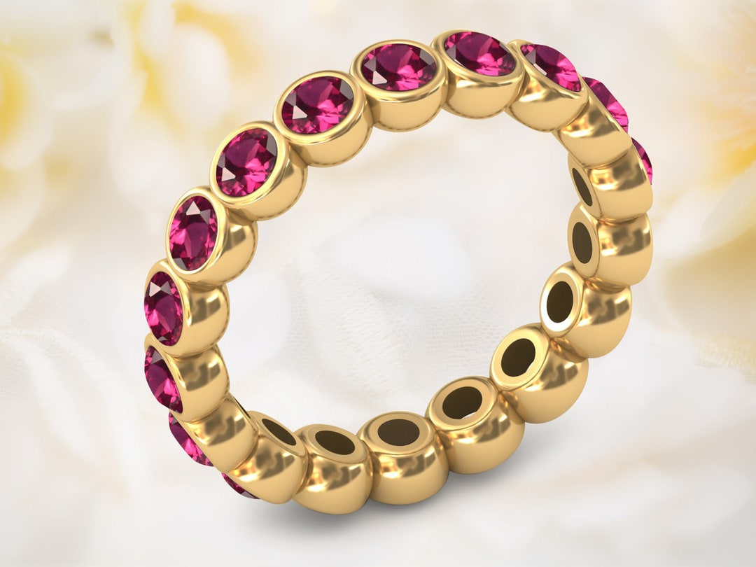 Full Eternity Ruby Wedding Band 14k Gold Unique Ruby Engagement Band ...