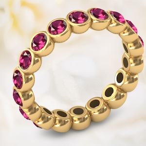 Full Eternity Ruby Wedding Band 14k Gold Unique Ruby Engagement Band Vintage Ruby Bridal Band For Women Anniversary Band Women Eternity Band
