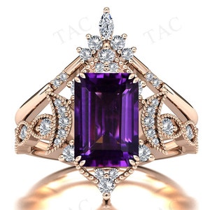 Moon Of My Life Amethyst Engagement Ring Set Art Deco Amethyst Wedding Ring Set 925 Silver Amethyst Bridal Promise Ring Set Anniversary Gift