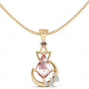 Moon Of My Life Morganite Pendant For Women 14K Gold Morganite Vintage Wedding Necklace Art Deco Morganite Gemstone Pendant Gift For Women