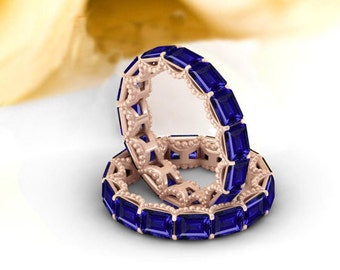 Tansanit Eternity Ehering*Smaragd geschliffener Tansanit Verlobungsring*Vintage Tansanit Eternity Band für Damen*14k Gold Jubiläumsring*