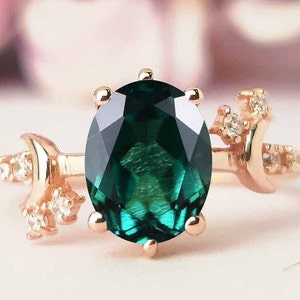 Moon Of My Life Emerald Engagement Oval Cut Emerald Wedding Ring Art Deco Emerald Bridal Ring Antique Emerald Promise Ring Anniversary Gift
