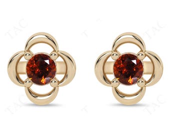 Art Deco Maderia Citrine Earrings For Women 14K Gold Maderia Citrine Stud Earrings Vintage Dainty Wedding Earrings Floral Design Earrings