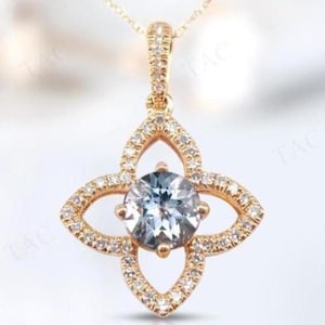 2.CT Natural Aquamarine Floral Pendant For Her 925 Silver Aquamarine Statement Pendant Art Deco Style Pendant Vintage Women Star Necklace