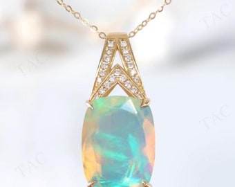 4.CT Natural Fire Opal Gemstone Pendant For Women 925 Sterling Silver Statement Pendant Elongated Cushion Cut Opal Wedding Pendant For Her