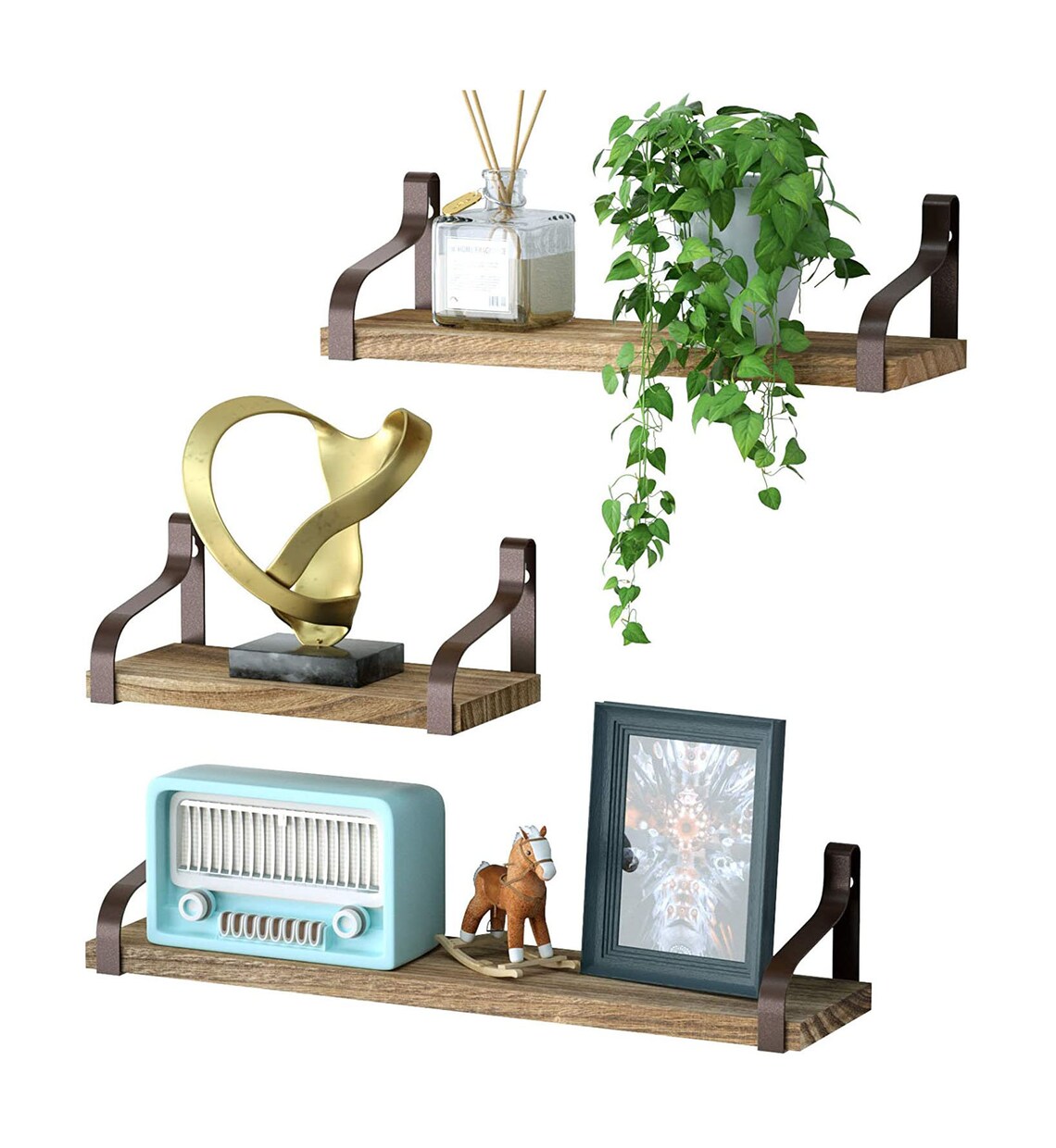 Set of 3 Wall Hanging Floating Shelves Shelf Mounted Rustic Etsy