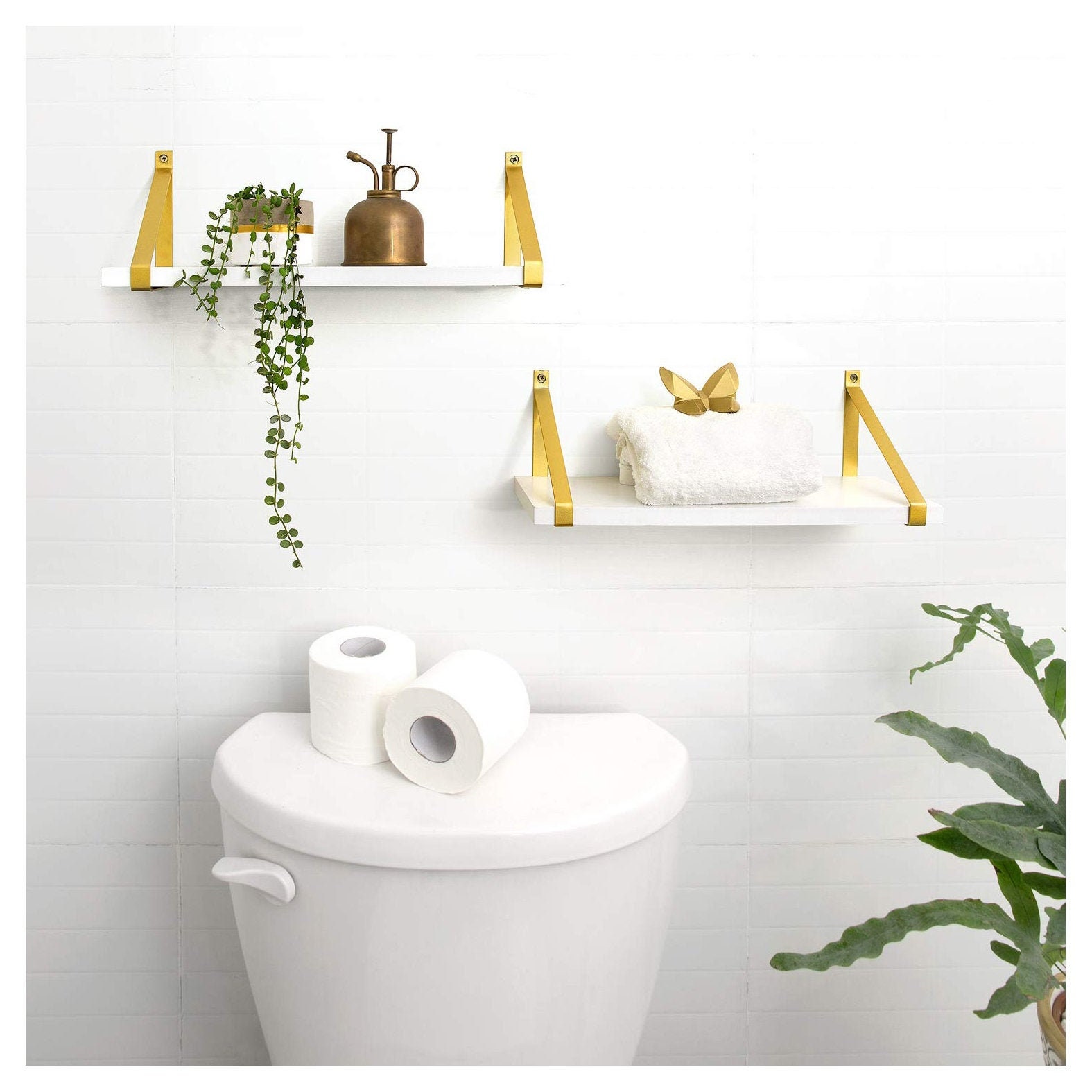 Set of 2 White Gold Wooden Wall Hanging Floating Shelves Etsy