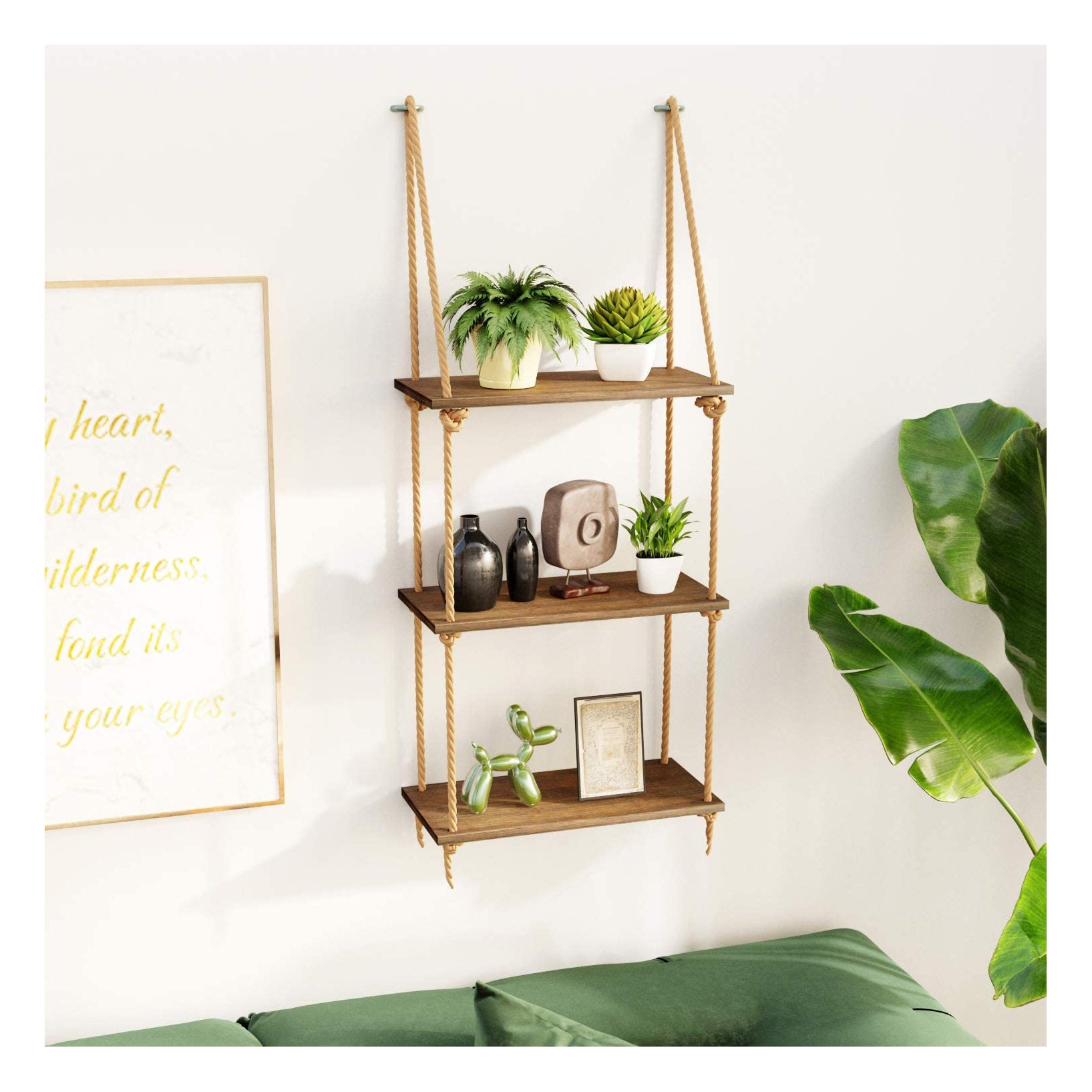 3 Tier Wall Hanging Wood Shelves Shelving Shelf Rustic Boho Etsy
