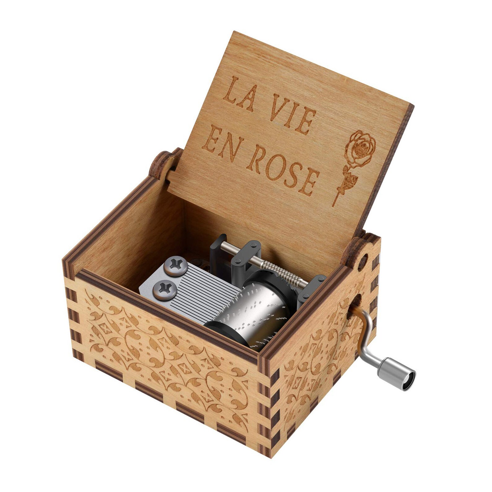 La Vie En Rose Music Box Wood Wooden Engraved Vintage Hand Etsy