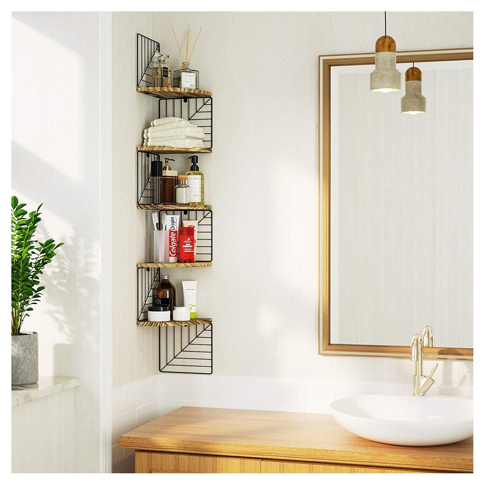 5 Tier Corner Wall Hanging Wood Shelves Shelving Shelf Rustic Etsy