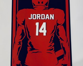Football Sign, Senior Gift, High School Football Custom Jersey Name Sign, Personalized Football Plaque, Football Coach Gift, Grad Gift
