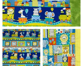 Mitered Corner Receiving Throw Lap Wheelchair Blanket - Cotton Flannel - Zoo Jungle Circus Train Animal - Baby Shower Gift - Kids Gift