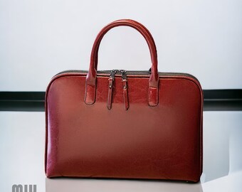 Solid Luxury Women Briefcase, Genuine Leather Handbag, Office Bag, Laptop Bag For 13 14 Inches MacBook Hp Dell, Women Tote Bag, Shoulder Bag