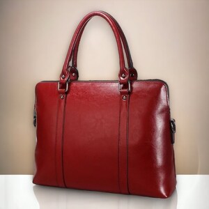 Women's Office Bag, Solid Briefcase, Genuine Leather Handbag, Laptop Bag For 13 14 Inches MacBook HP Dell, Women Tote Bag, Shoulder Bag