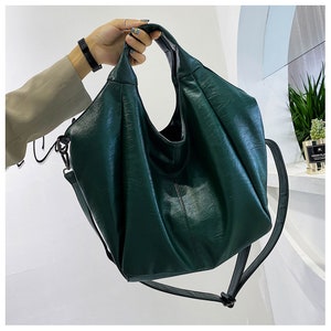 Soft Vegan Leather Tote bag| Business Women Handbag| Green White Black Shoulder bag| Large Capacity Hobo bag