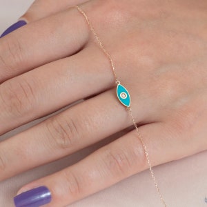 Turquoise Eye Gold Bracelet - 14K Gold - Gold Chain - Minimalist Bracelet - Blue Eye Gold - Gifts For Her - Turquoise Bracelet