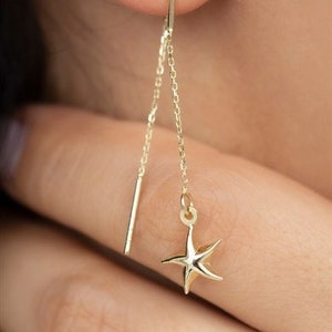 Starfish Dangle Gold Earrings - 14K Gold - Dangle Earrings - Dainty Starfish Earrings - Mothers Day Gift - Gift For Her - Valentines Day