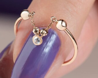 Kugel baumeln 14K Gold Ring - Geschenk für sie - Alltags Schmuck - Merry Chirstmas - Minimalist Ring - Versprechen Ring - Ball baumeln Gold Ring